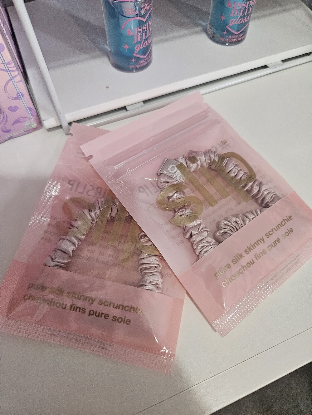 Reserved- slip Pure Silk Skinny Scrunchies — Soft Blush Pink (Pack of 10) - Picture 4 of 6